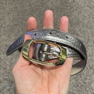 DKNY Silver leather Belt with Gold Buckle- like new
